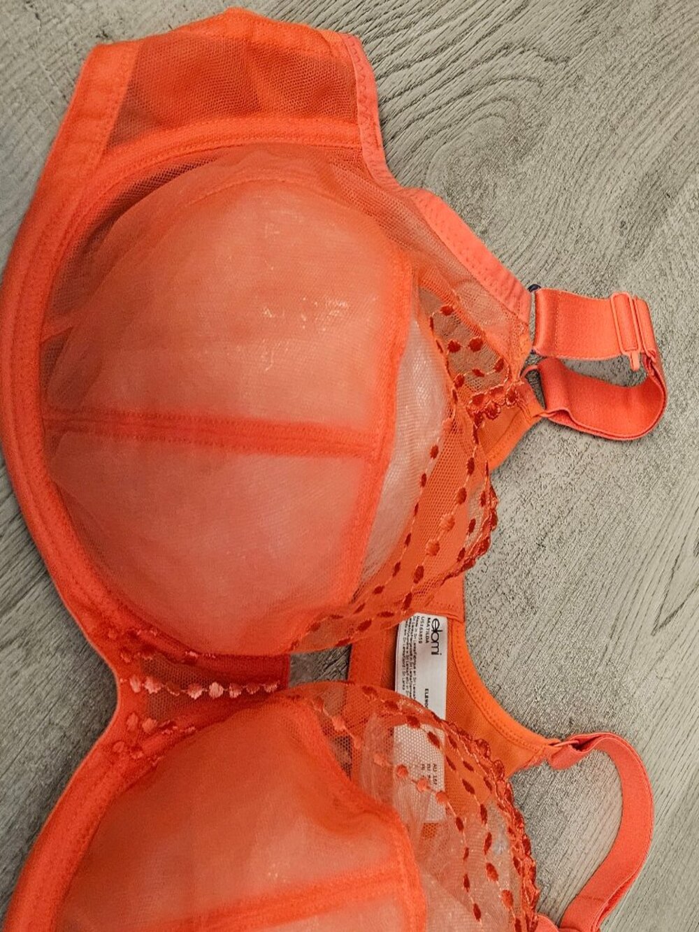 Elomi Bright Coral Red Orange Sheer Floral Lace Underwire Bra US 40G - Picture 15 of 16